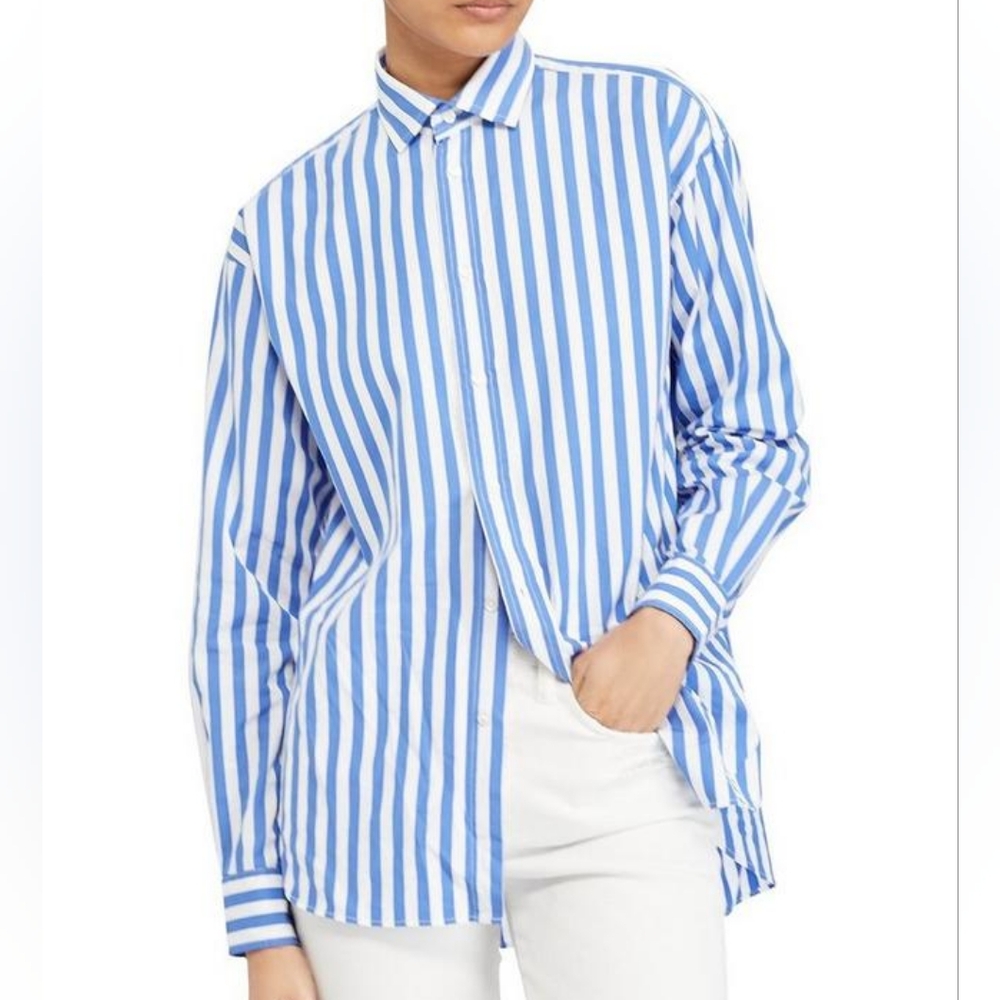 EUC Polo Ralph Lauren Size 4 Blue White Striped Button Down Top!